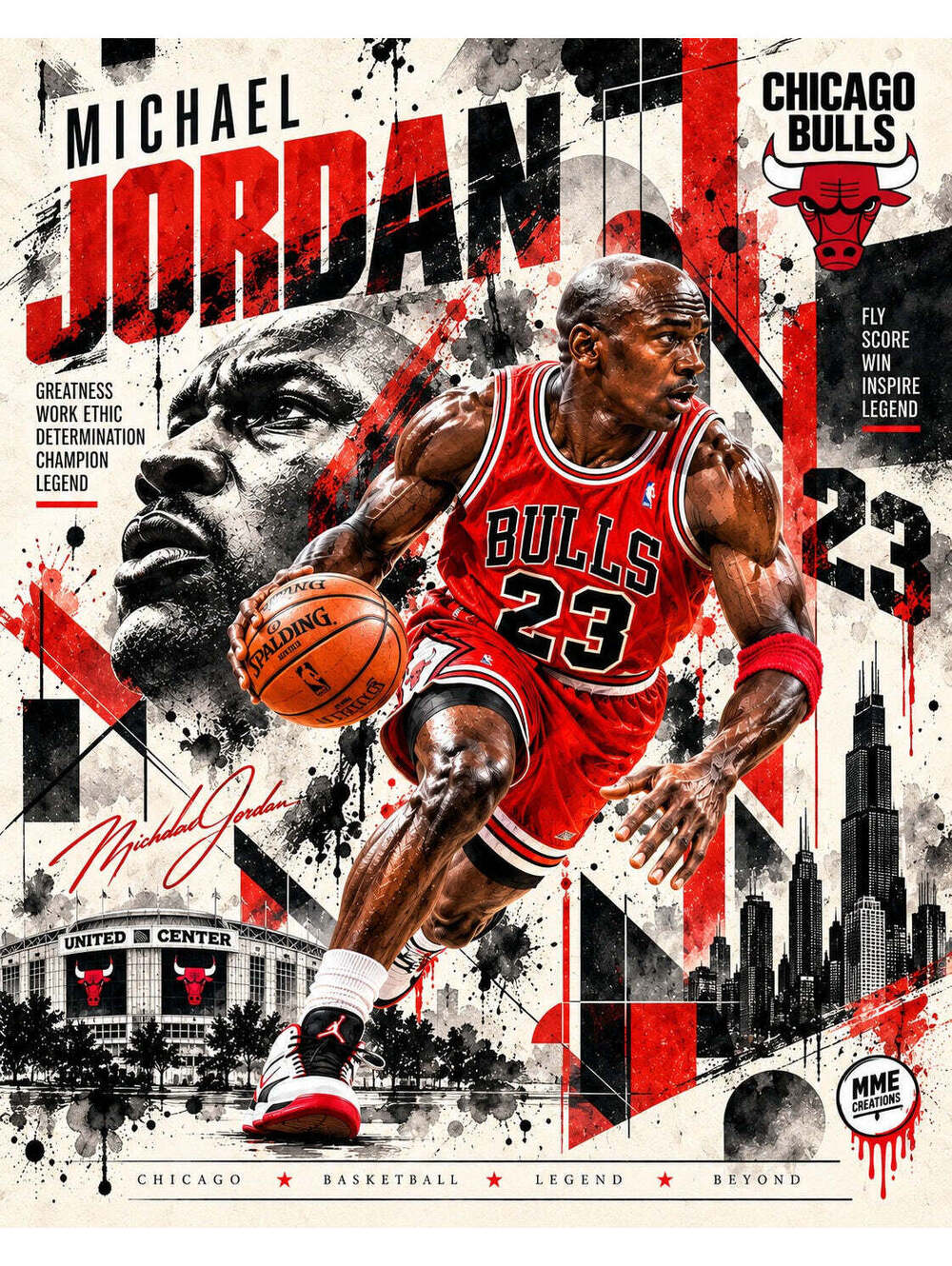 4724 Michael Jordan Ink Wash × Geometric Abstraction AG Collection 8x10 Print